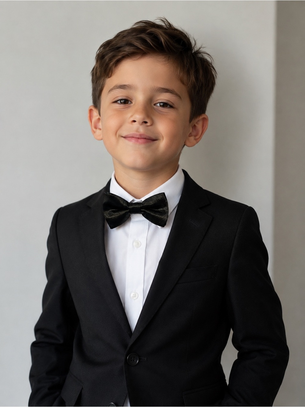 Kids Classic Black Satin Adjustable Bow Tie